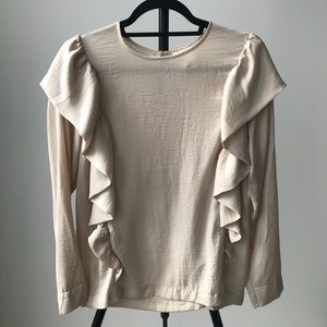 H&M Cream Blouse with Frill Detail, Size 8